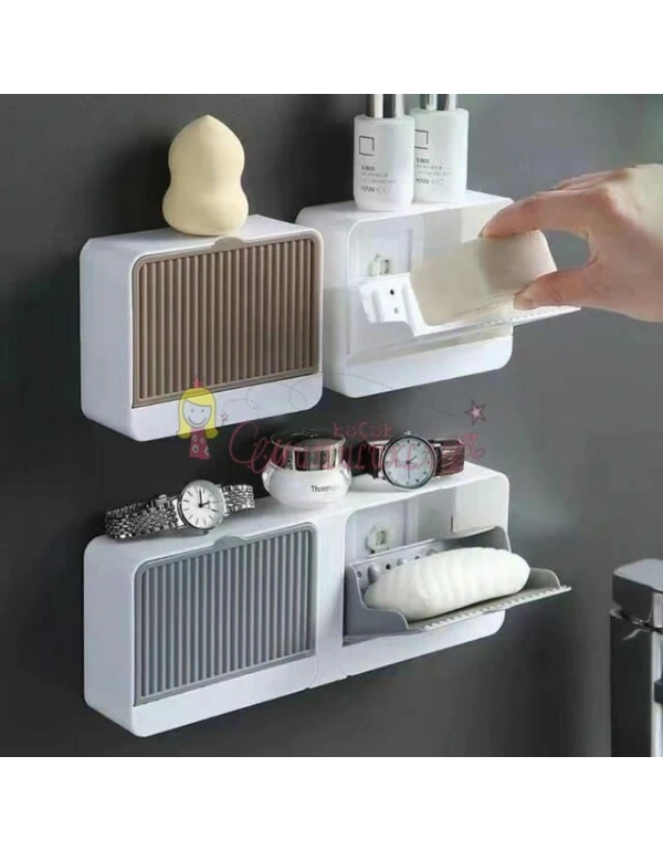 Yapışkanlı Çift bölmeli sabunluk,  sabunluk saklama kutusu