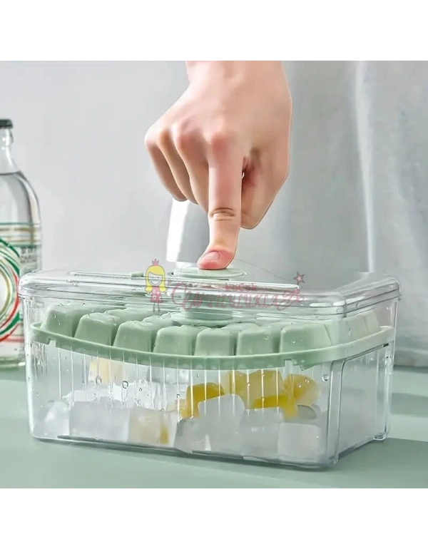 Yeni Nesil Basmalı Çift Buz Kalıbı Buzluk  Kapaklı Saklama Kutulu 56 Bölmeli Hazneli Buz Küpü Buz kalibi
