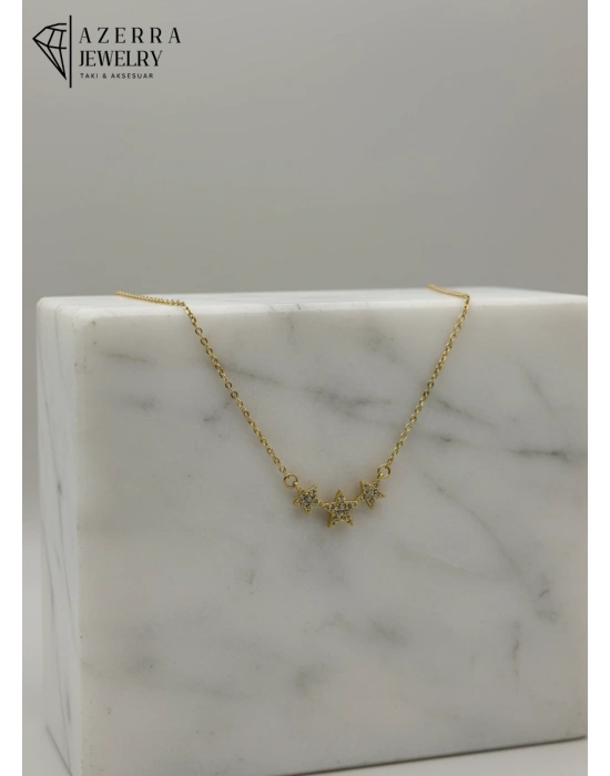 3 Yıldızlı Kolye Gold Renk | Çelik