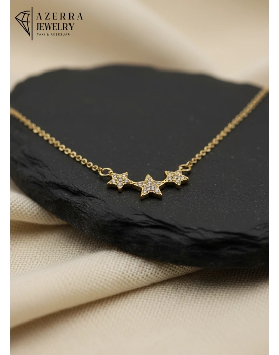 3 Yıldızlı Kolye Gold Renk | Çelik