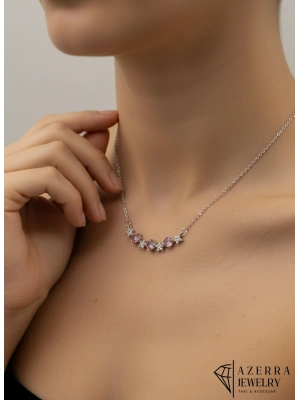 Pembe Taşlı Yıldızlı Kolye | Çelik