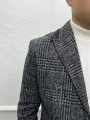 Erkek Dar Kesim İki Düğme Ekose Kaşe Kaban - Gri
