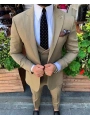 Erkek Dar Kesim Yelekli Takım Elbise - Camel
