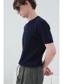 Erkek Normal Kesim Bisiklet Yaka Triko Thişört -Lacivert