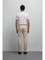 Erkek Dar Kesim Tokalı Yüksek Bel Pileli Duble Paça Keten Pantolon- Krem