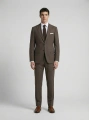 Erkek Dar Kesim Çizgili İki Düğme Takım Elbise-Kahverengi