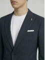 Erkek Dar Kesim Gofre Kumaş Çizgili Takım Elbise -Lacivert