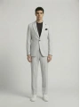 Erkek Dar Kesim Gofre Kumaş Çizgili Takım Elbise -Taş