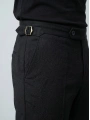 Erkek Dar Kesim Tokalı Yüksek Bel Pileli Duble Paça Gofre Kumaş Pantolon -Siyah