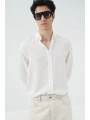 Erkek Tensel Kumaş Owersize Uzun Kollu Gömlek- Beyaz