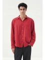 Erkek Owersize Fresh Keten Gömlek- Kırmızı
