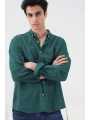 Erkek Owersize Fresh Keten Gömlek- Yeşil