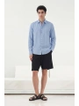 Erkek Owersize Fresh Keten Gömlek- B Mavi