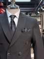 Erkek Dar Kesim Kruvaze Takım Elbise - Siyah