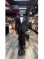 Erkek Dar Kesim Slimfit Kırlangıç Yaka Damatlık Takım Elbise-Siyah