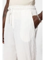 Erkek Beli Lastikli Fitilli Bagy Pantolon-Beyaz