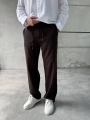 Erkek Beli Lastikli Keten Bagy Pantolon - Kahverengi