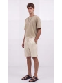 Erkek Beli Lastikli Keten Şort- Krem