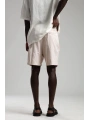 Erkek Beli Lastikli Keten Şort- Krem