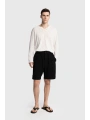 Erkek Beli Lastikli Keten Şort-Siyah