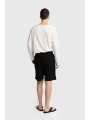 Erkek Beli Lastikli Keten Şort-Siyah