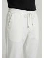 Erkek Beli Lastikli Likralı Joger Pantolon-Beyaz
