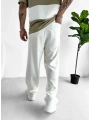 Erkek Beli Lastikli Likralı Kumaş Bagy Pantolon-Beyaz