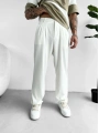 Erkek Beli Lastikli Likralı Kumaş Bagy Pantolon-Beyaz