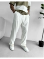 Erkek Beli Lastikli Likralı Kumaş Bagy Pantolon-Beyaz