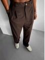 Erkek Beli Lastikli Likralı Kumaş Bagy Pantolon-Kahve