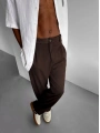 Erkek Beli Lastikli Likralı Kumaş Bagy Pantolon-Kahve