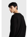 Erkek Bisiklet Yaka İnce Uzun Kol Swethsört- Siyah