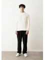 Erkek Bisiklet Yaka Owersıze Örme Triko - Ekru