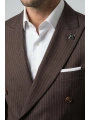 Erkek Dar Kesim Çizgili Kruvaze Takım Elbise -Kahverengi