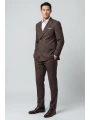 Erkek Dar Kesim Çizgili Kruvaze Takım Elbise -Kahverengi