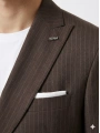 Erkek Dar Kesim Çizgili Kruvaze Takım Elbise -Kahverengi