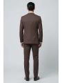 Erkek Dar Kesim Çizgili Kruvaze Takım Elbise -Kahverengi