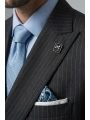 Erkek Dar Kesim Çizgili Kruvaze Takım Elbise -Lacivert