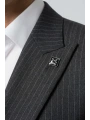 Erkek Dar Kesim Çizgili Kruvaze Takım Elbise -Siyah