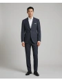 Erkek Dar Kesim Gofre Kumaş Çizgili Takım Elbise -Lacivert