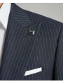 Erkek Dar Kesim Gofre Kumaş Çizgili Takım Elbise -Lacivert