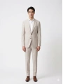 Erkek Dar Kesim Gofre Kumaş Çizgili Takım Elbise -Taş