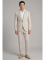 Erkek Dar Kesim Gofre Kumaş Çizgili Takım Elbise -Taş