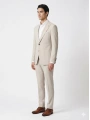 Erkek Dar Kesim Gofre Kumaş Çizgili Takım Elbise -Taş