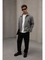 Erkek Dar Kesim Kaşe Mont -Gri