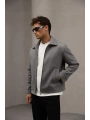 Erkek Dar Kesim Kaşe Mont -Gri