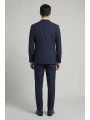 Erkek Dar Kesim Kendinden Desenli Yelekli Takım Elbise -Lacivert
