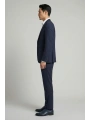 Erkek Dar Kesim Kendinden Desenli Yelekli Takım Elbise -Lacivert