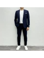 Erkek Dar Kesim Krınkıl Kumaş Spor Takım Elbise - Lacivert