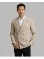 Erkek Dar Kesim Kruvaze Tek Ceket -Krem
